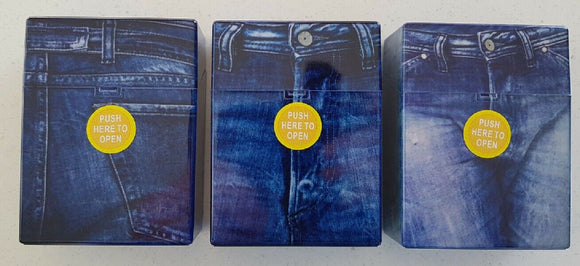 Aztec cigarette box 30s quality hinged push to open Jeans design set of 3