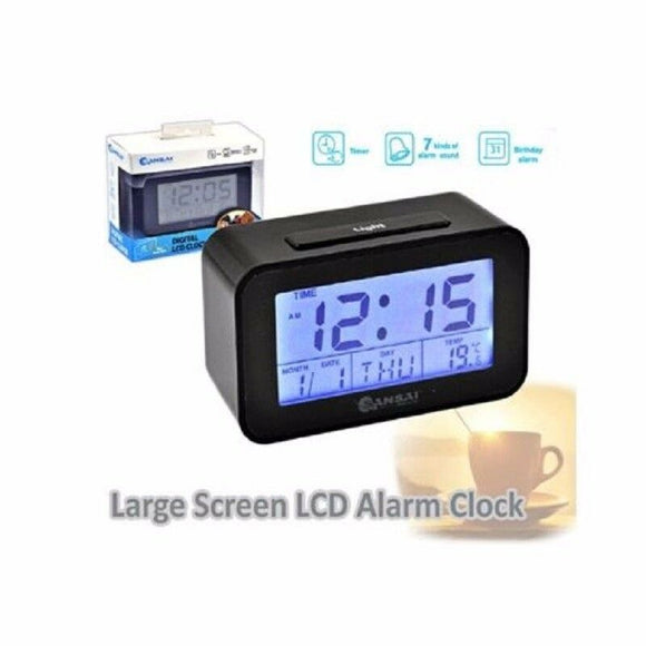 New Sansai Large Screen LCD Alarm Clock Snooze Function Auto Backlight CR-070