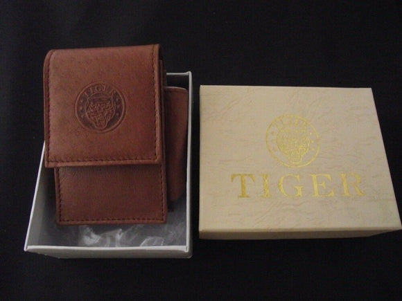Tiger cigarette case brown soft leather comes with gas refillable lighter