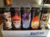 Zodiac by Zico wholesale lighters display of fifty  electronic skull collectable