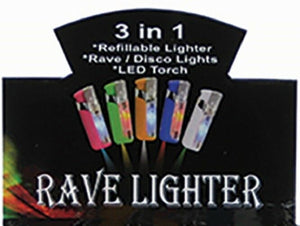 Rhino LIGHTER GAS REFILLABLE with built in LED TORCH & Flashing Disco colour le