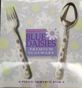 Tupperware Blue Daisies premium flatware 8 piece service for four