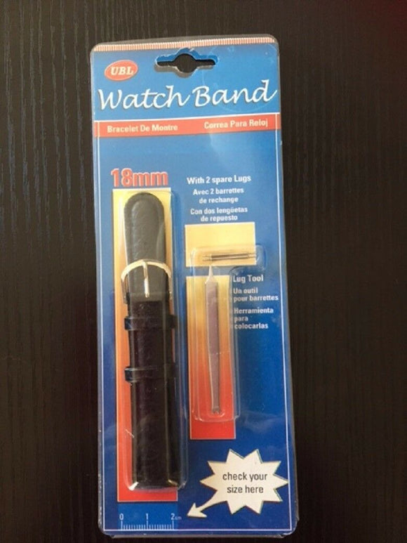 Watch Band 18 mm mens leather complete with pins and lug tool