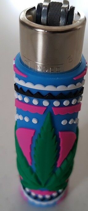 Clipper super lighter gas refillable collectable unique rubber case weed design