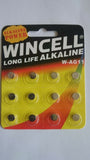 Batteries 12 x AG11,SR721S,SR58,362,LR721  Alkaline Long Life Wincell