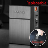 20pcs Capacity Cigarette Case with USB Electric Lighter Windproof Tungsten Plasma Arc Lighters for Regular Cigarette Mens Gift