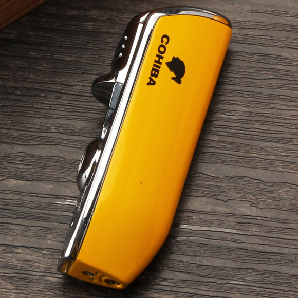 COHIBA Lighter Torch Butane Cigar Lighter Windproof Metal 3 Jet Lighter with Cigar hole Punch Cutter