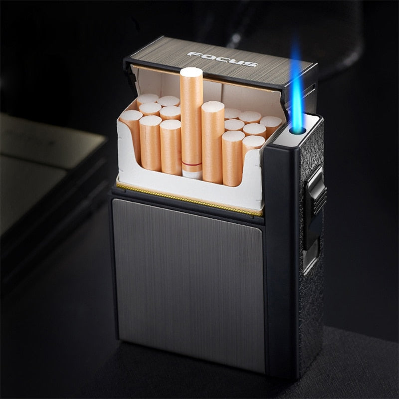 GREYFIRE Retro Metal Leather 20 Cigarette Case Double Sided Spring Clip  Open Pocket Cigarette Lighter